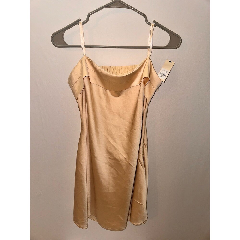 francesca’s Slip Mini Dress Womens Size L Gold Satin Cowl Back Spaghetti